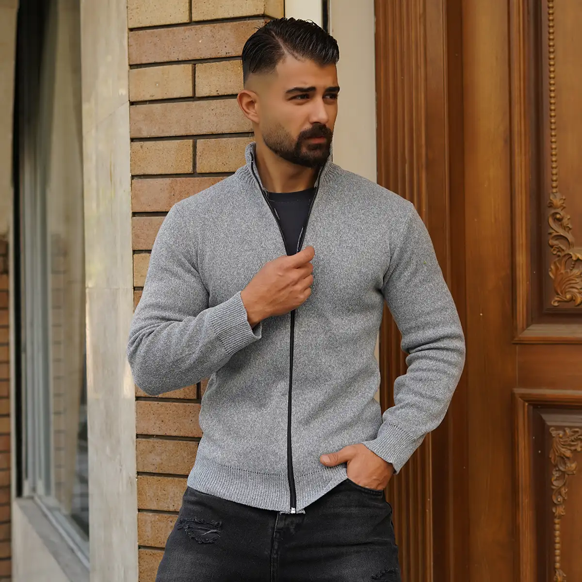 سوییشرت مردانه طوسی مدل Meysam