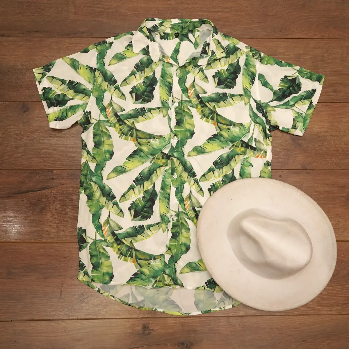 پیراهن مردانه هاوایی مدل PANO برگ موزی Z161