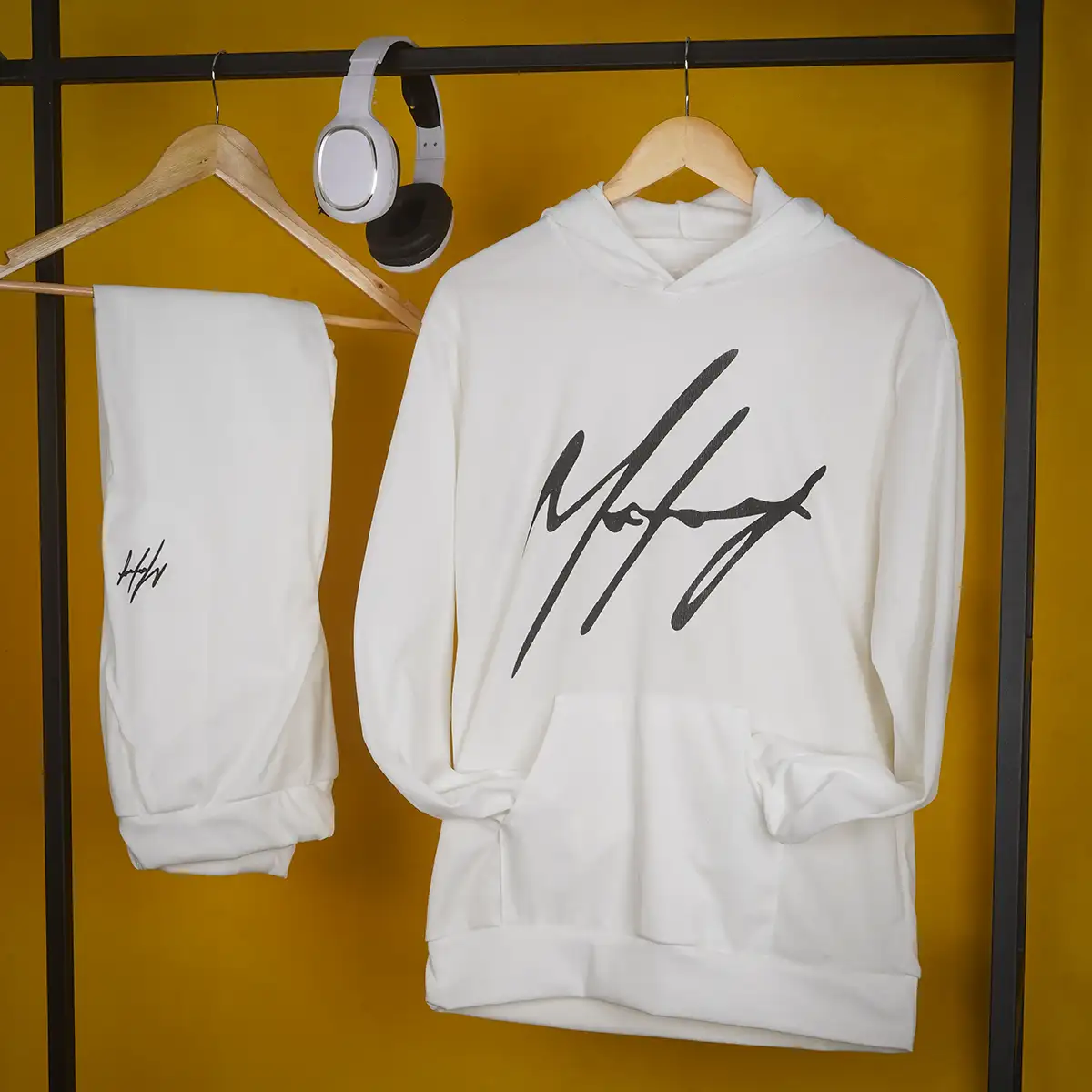 ست هودی شلوار سفید مردانه مدل maniyar