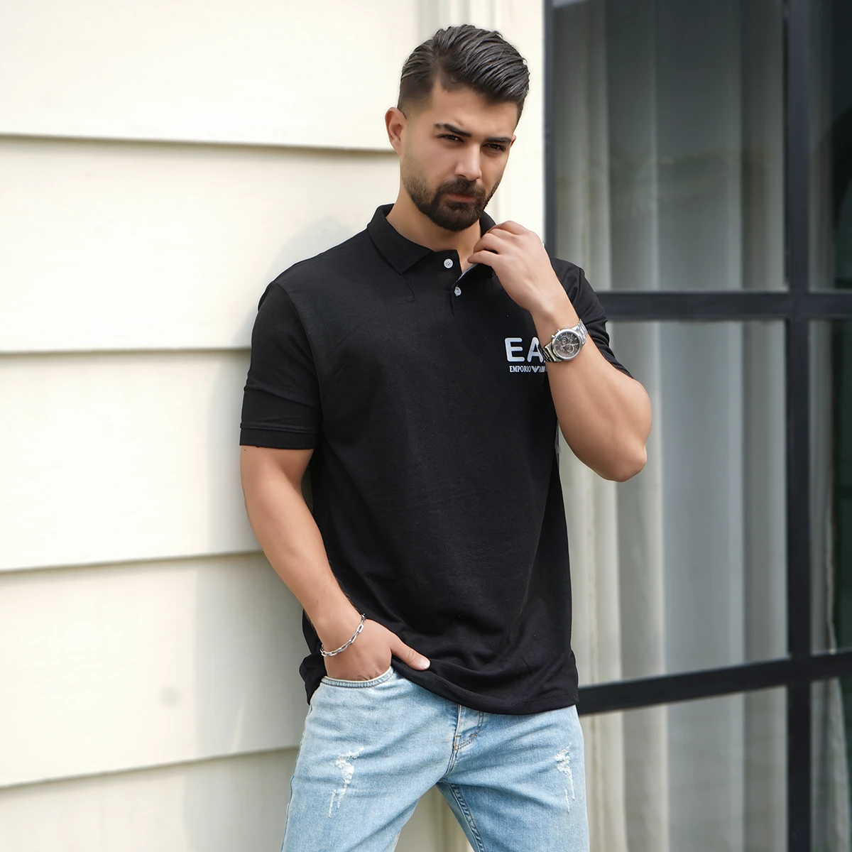 تیشرت مشکی مردانه EA7 مدل Nitan