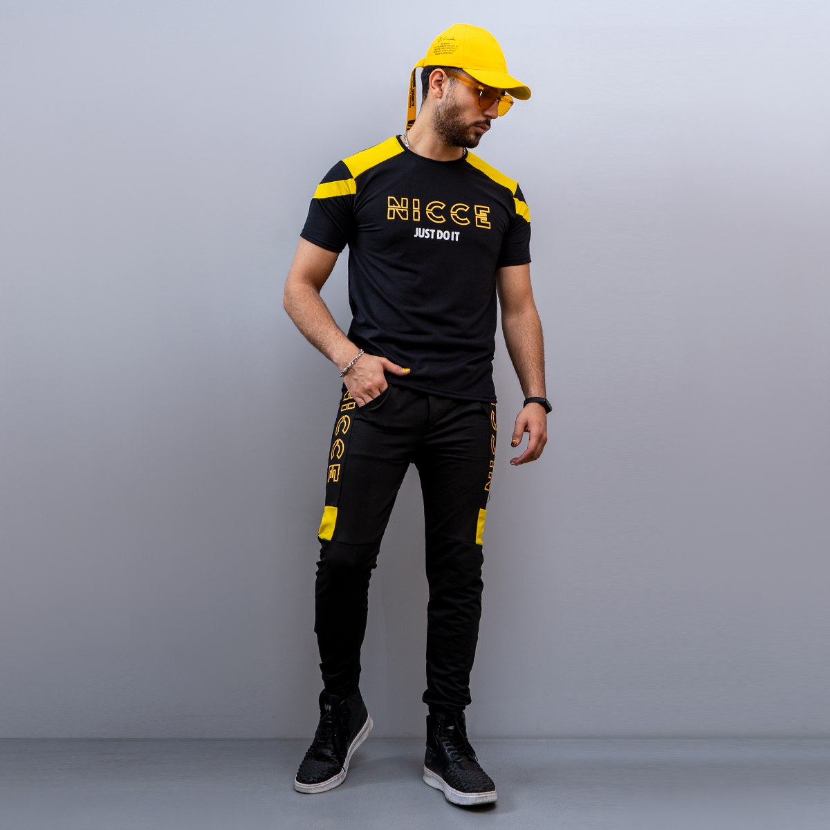 ست تیشرت و شلوار مردانه NICCE زرد مشکی
