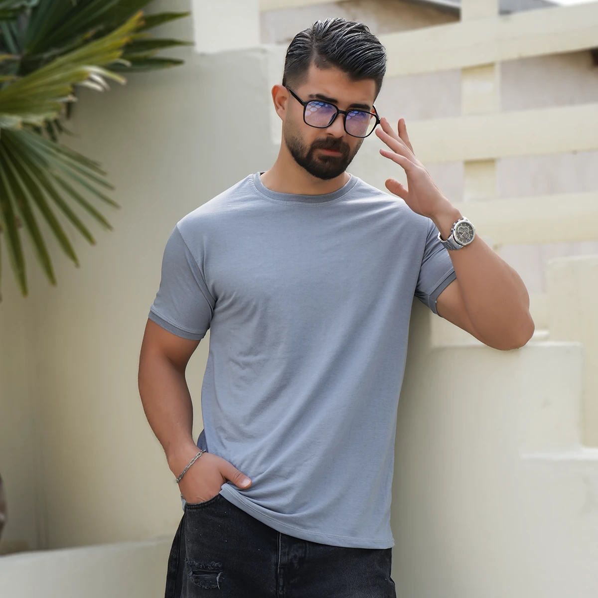 تیشرت ساده طوسی مردانه مدل Edvan