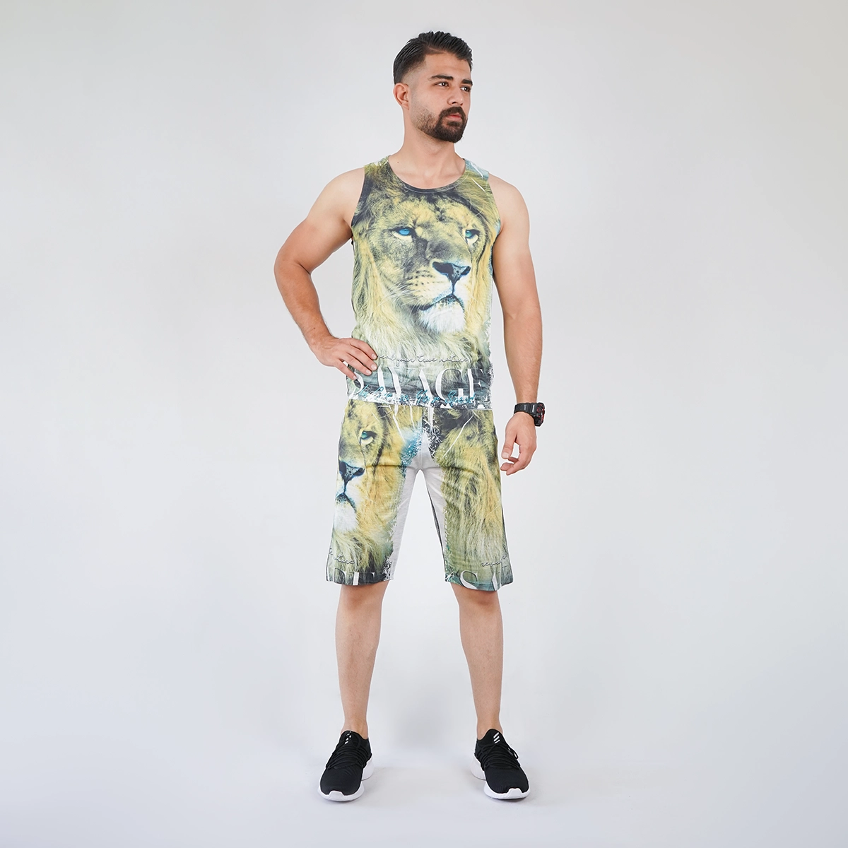 ست رکابی شلوارک مردانه طرح شیر