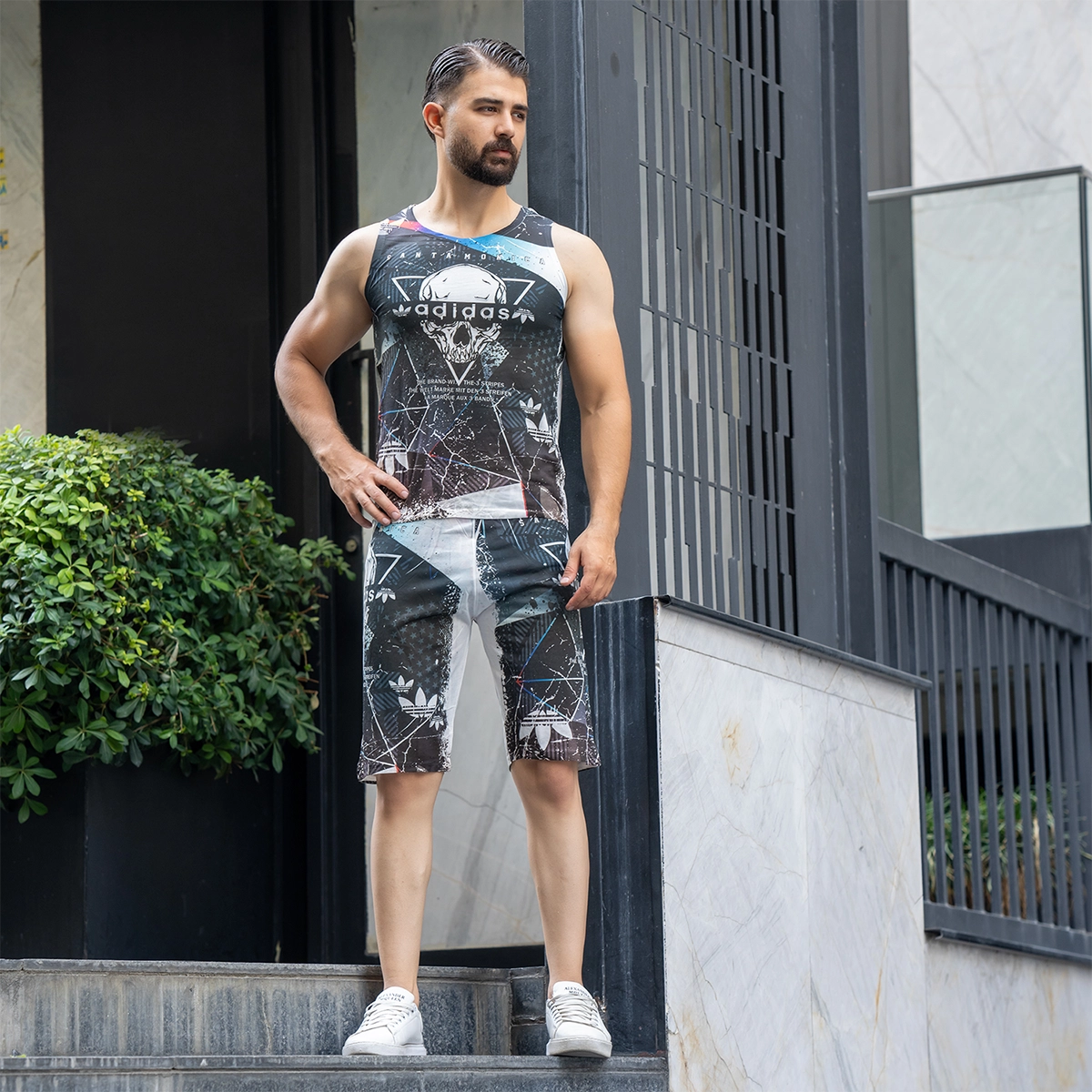 ست رکابی شلوارک مردانه آدیداس طرح جمجمه