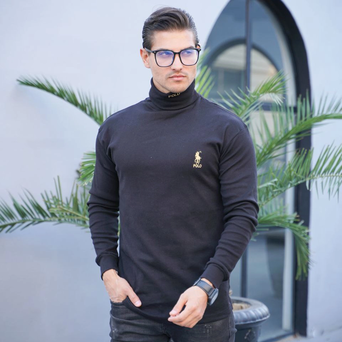 یقه اسکی مردانه مشکی مدل POLO