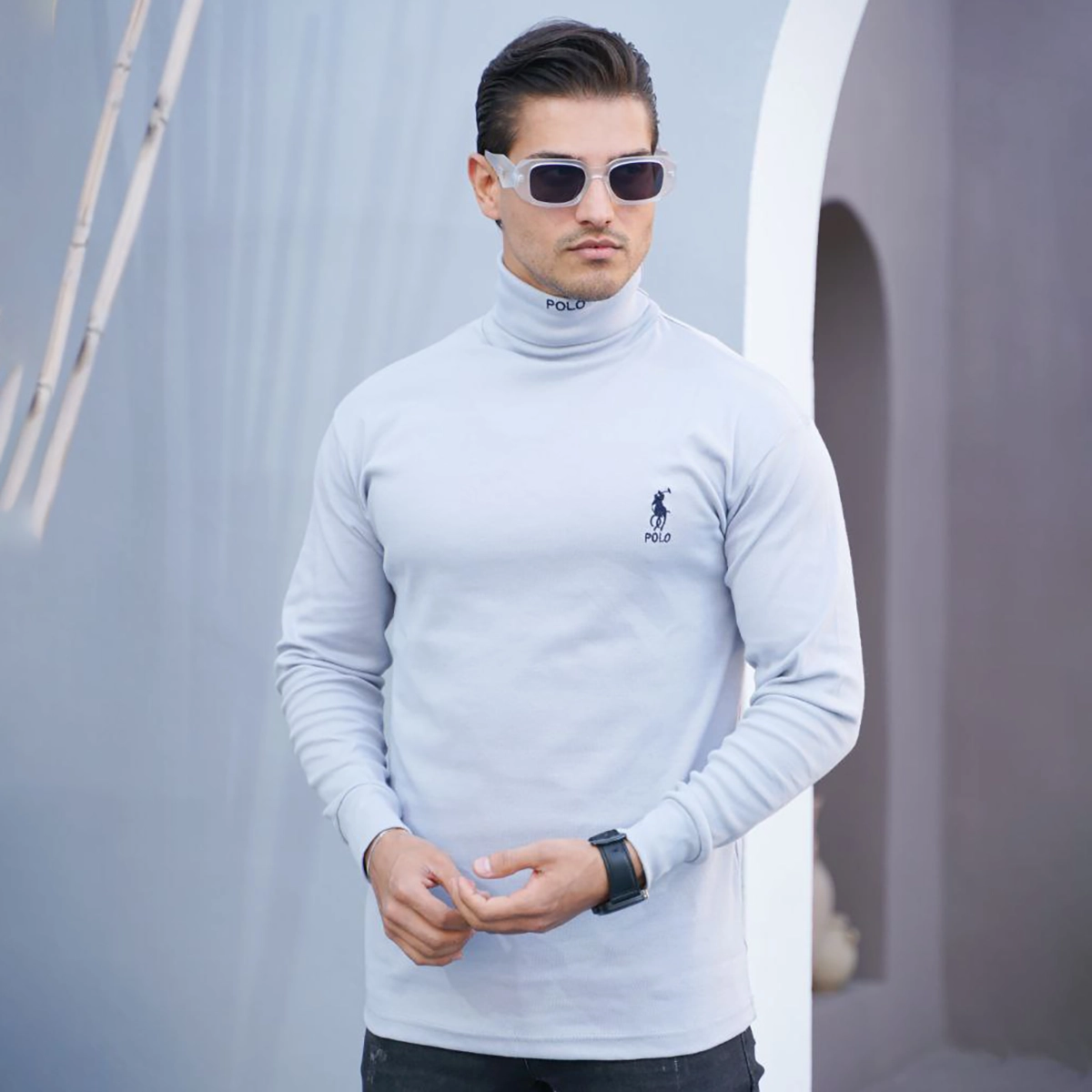 یقه اسکی مردانه طوسی مدل POLO