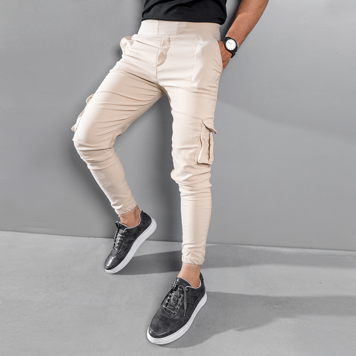 شلوار اسلش کرمی مردانه مدل KOMBO