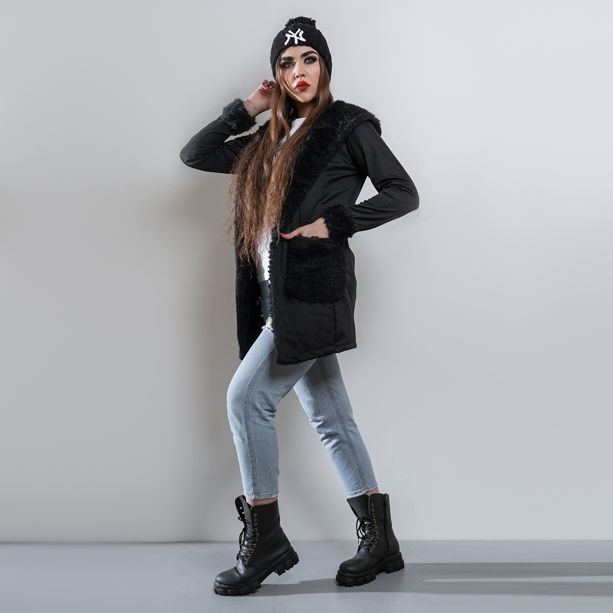 هودی دخترانه لبه خزدار مدل Alana