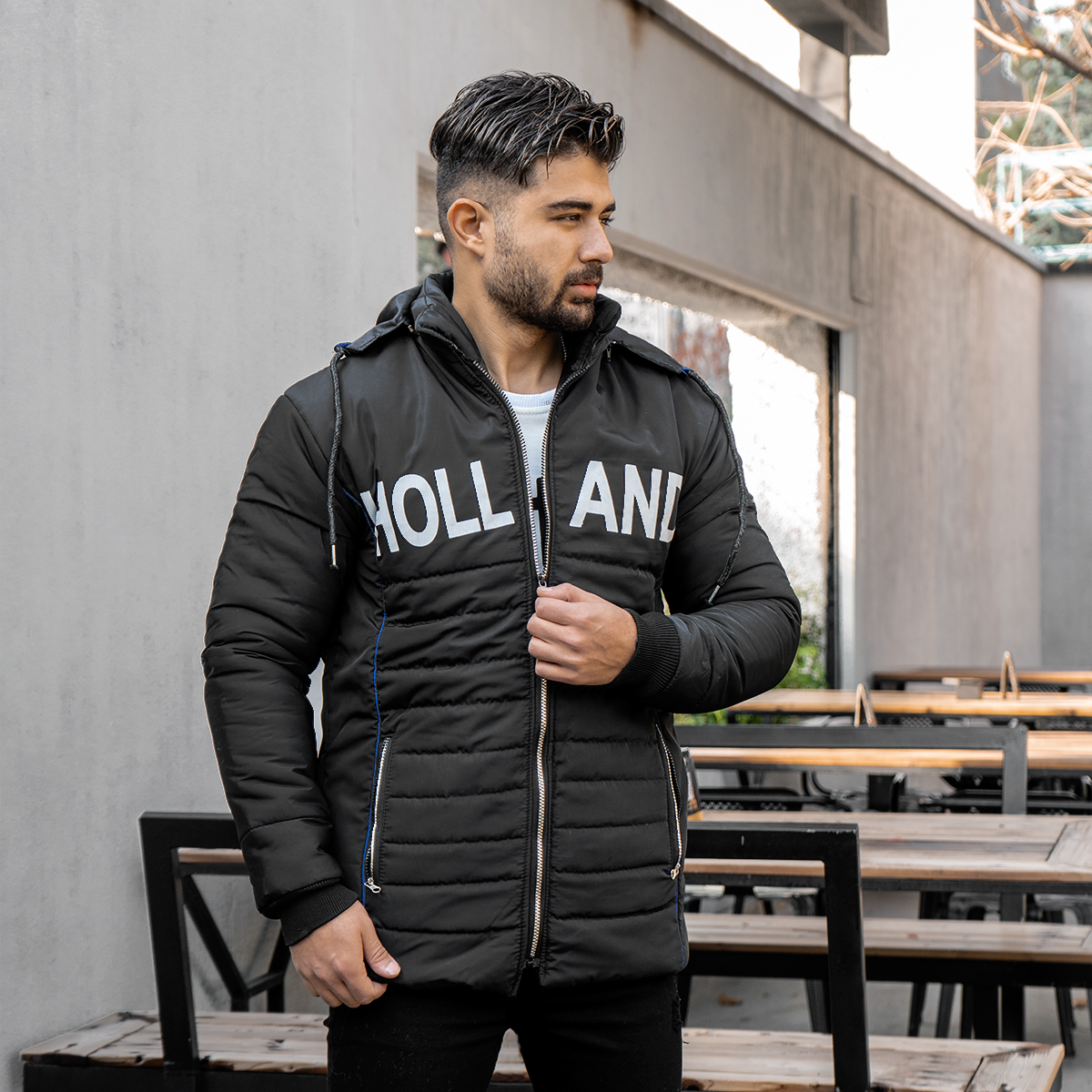 کاپشن مردانه مشکی مدلHolland