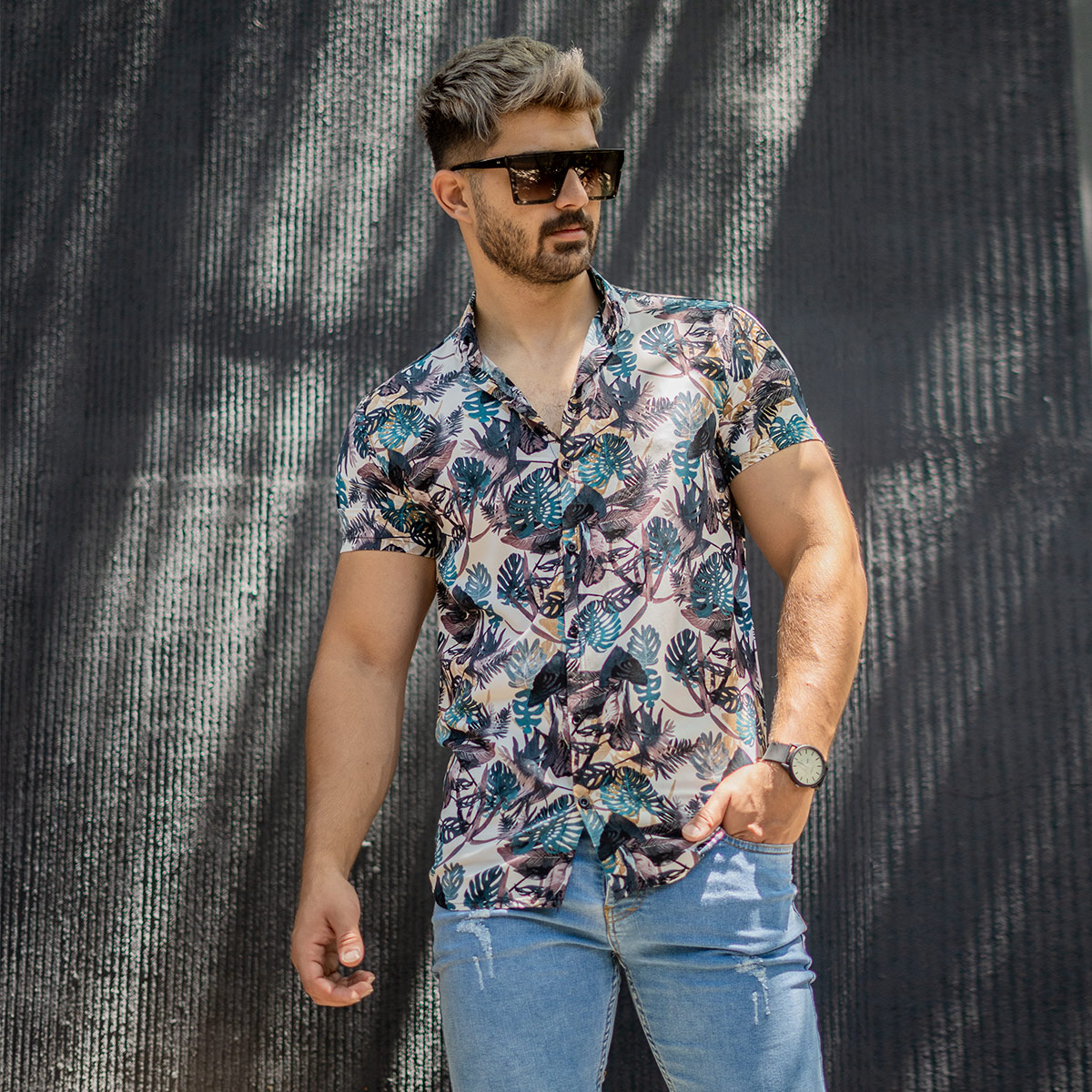 پیراهن هاوایی مردانه مدل Tetra