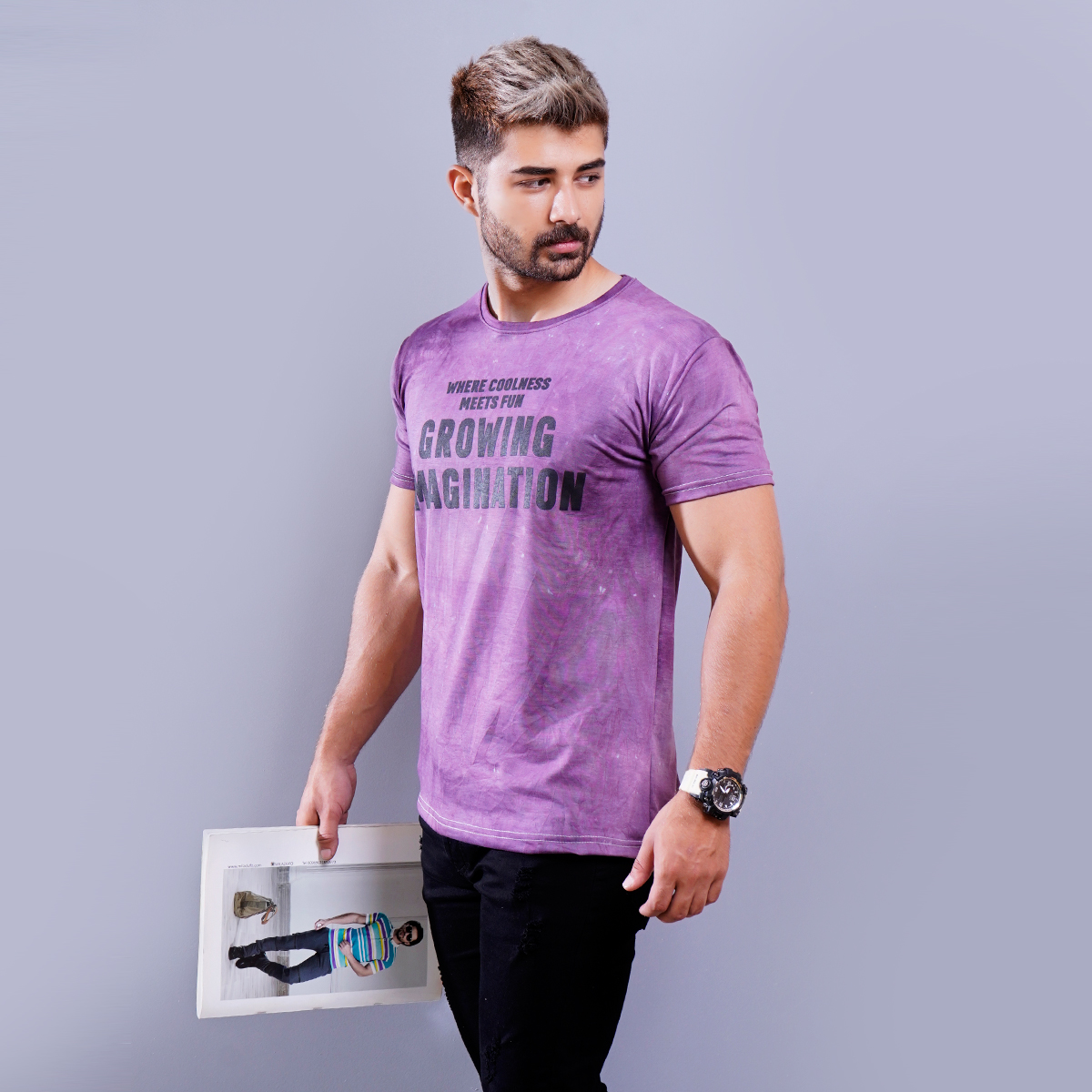 تیشرت مردانه ابر و بادی بنفش مدل windy(T)