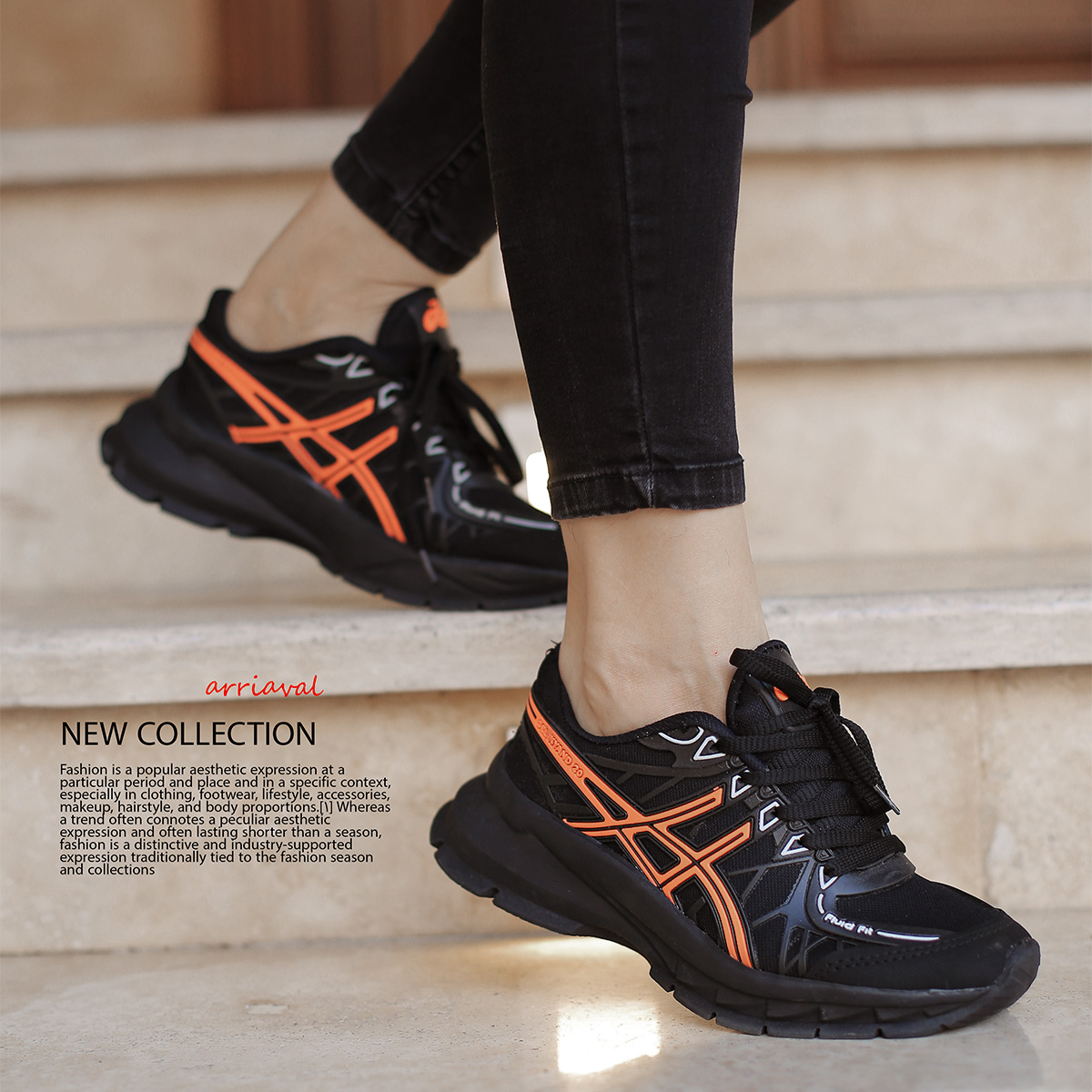 کفش ورزشی Asics زنانه مشکی نارنجی مدل Tina